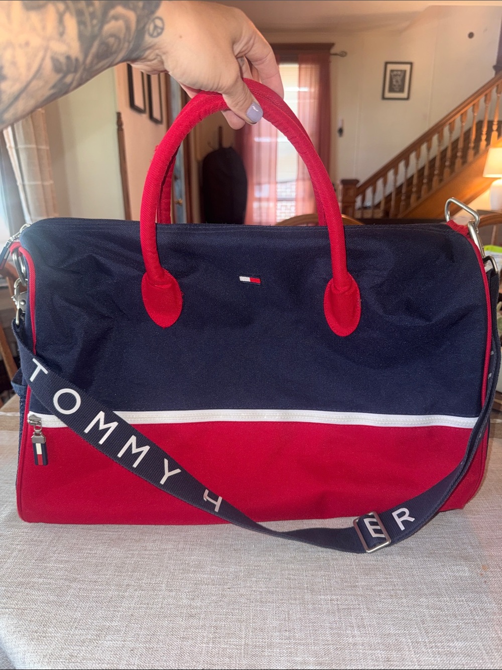 Tommy Hilfiger Navy and Red Two-Tone Duffel Bag